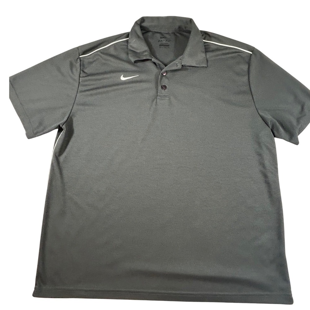 Nike Dri-FIT Mens XL Gray Short Sleeve Golf Polo Shirt Performance Swoosh Logo
